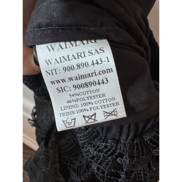 Waimari Jade Midi Dress S Black One Puff Shoulder Sheer Cutout Eyelet Lace NWT - Picture 10 of 16